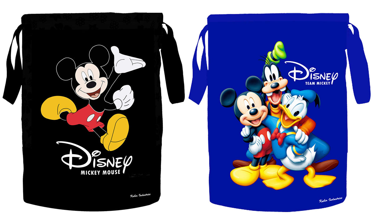 Kuber Industries Disney Print 2 Pieces Waterproof Canvas Laundry Bag, Toy Storage, Laundry Basket Organizer 45 L (Black & Blue)