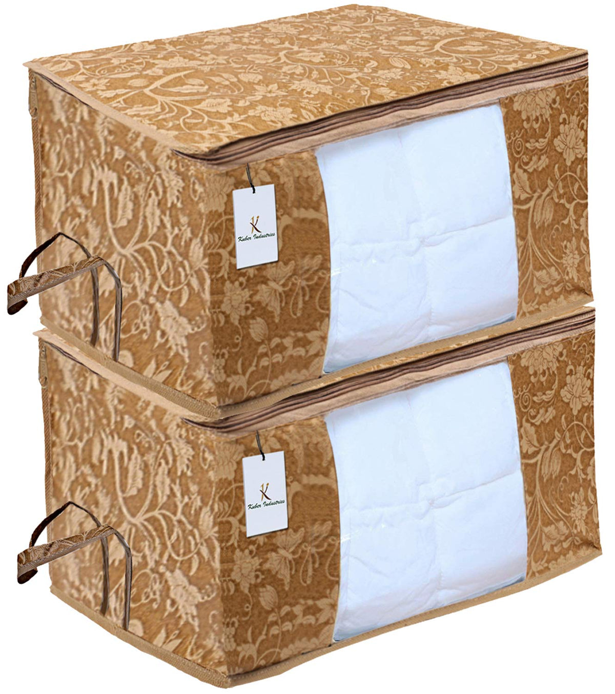 Kuber Industries Underbed Storage Bag, Storage Organiser, Blanket Cover Set of 2 - Beige, Extra Large Size, CTKUBM02