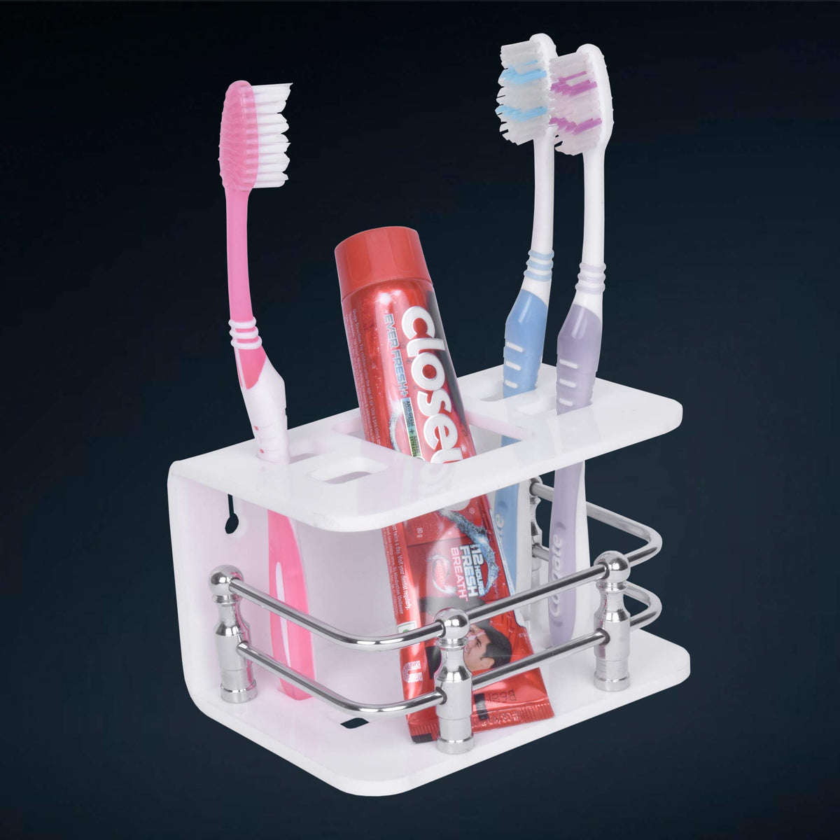 Plantex Acrylic Tooth Brush/Tumbler Holder/Stand for Bathroom Accessories - (White)