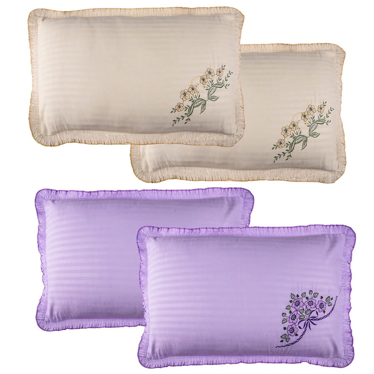 Heart Home Pillow Cover | Cotton Pillow Cover Set | Cushion Pillow Cover Set | Premium Pillow Cover Set for Bedroom | Lining Frill Pillow Cover Set | 4 Piece Set | Multi