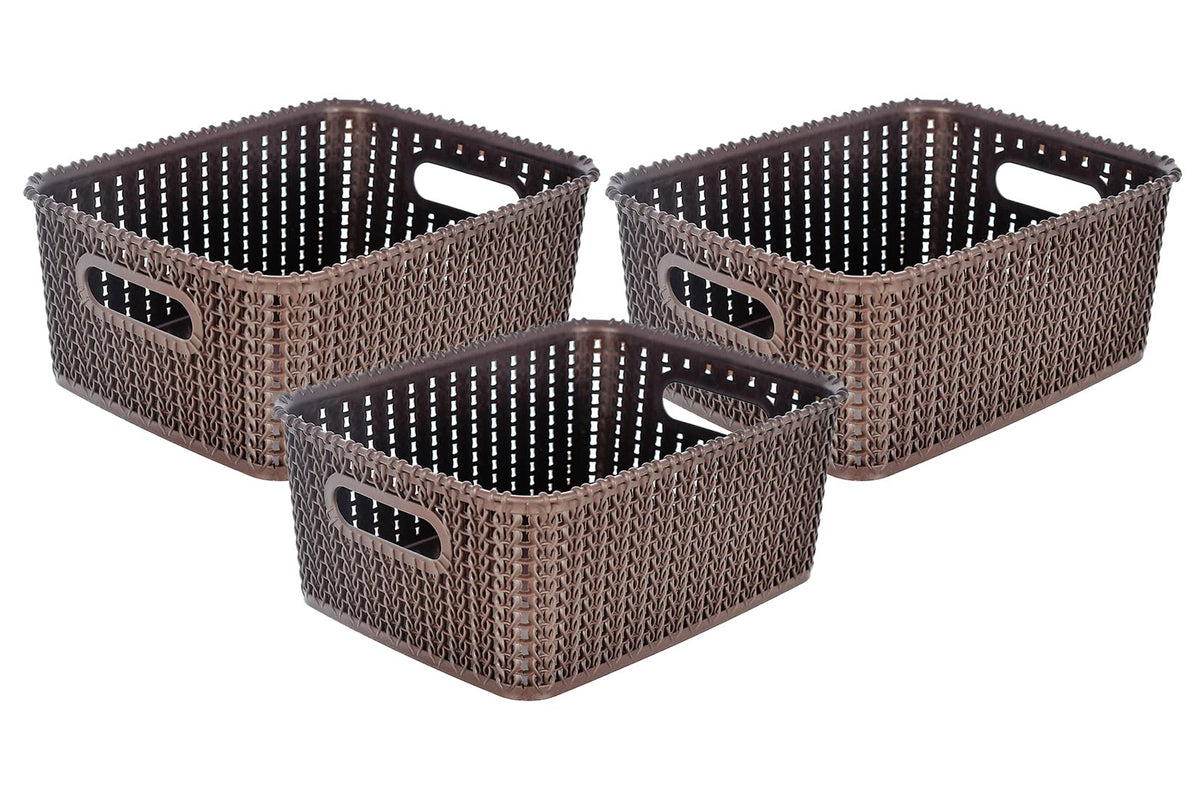 Kuber Industries Multipurposes Large M 20 Plastic Basket, Organizer For Kitchen, Countertops, Cabinets, Bathrooms Without Lid- Pack of 3 (Brown) -46KM090