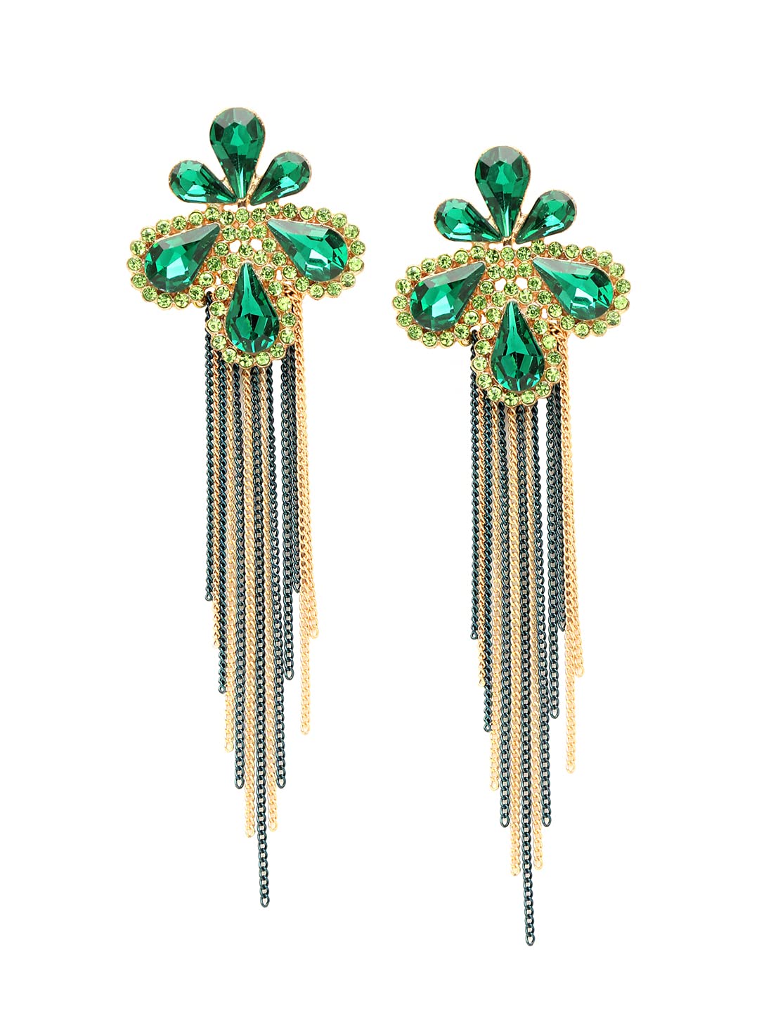 Yellow Chimes Crystal Danglers Earrings for Women Floral Shaped Crystal Long Chain Dangler Earrings for Women and Girls (Green)