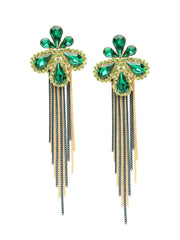 Yellow Chimes Crystal Danglers Earrings for Women Floral Shaped Crystal Long Chain Dangler Earrings for Women and Girls (Green)