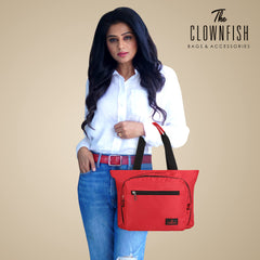The Clownfish Sarin Series Polyester Handbag Convertible Sling Bag for Women Ladies Shoulder Bag Tote for Women College Girls (Red)