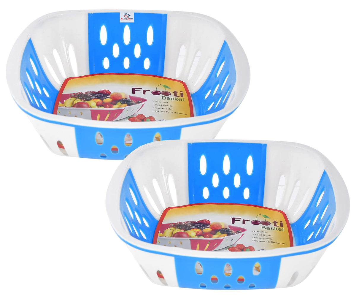 Heart Home Large Plastic Fruit, Vegetable Storage Basket- Pack of 2 (Blue)-HS42KUBMART25379