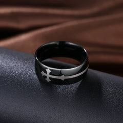 Yellow Chimes Cross Divine Stainless Steel Black Ring for Boys and Girls