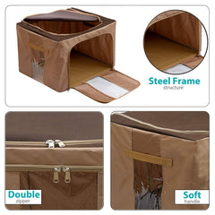 Kuber Industries Steel Frame Living Box, Closet Organizer, Cloth Storage Boxes for Wardrobe With Clear Window, 24Ltr.- Pack of 2 (Brown)-44KM0284