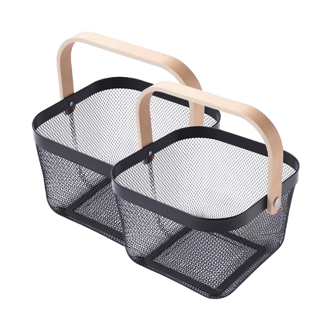 UMAI Metal Mesh Basket - Multipurpose Storage Organizer, Fruit Basket, and Picnic Basket for Kitchen and Home - Ideal Basket for Storage and Organization (Pack of 2, Black)