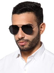 Intellilens | Branded Latest and Stylish Sunglasses | Polarized and 100% UV Protected | Light Weight, Durable, Premium Looks | Men & Women | Black Lenses | Aviator | Medium