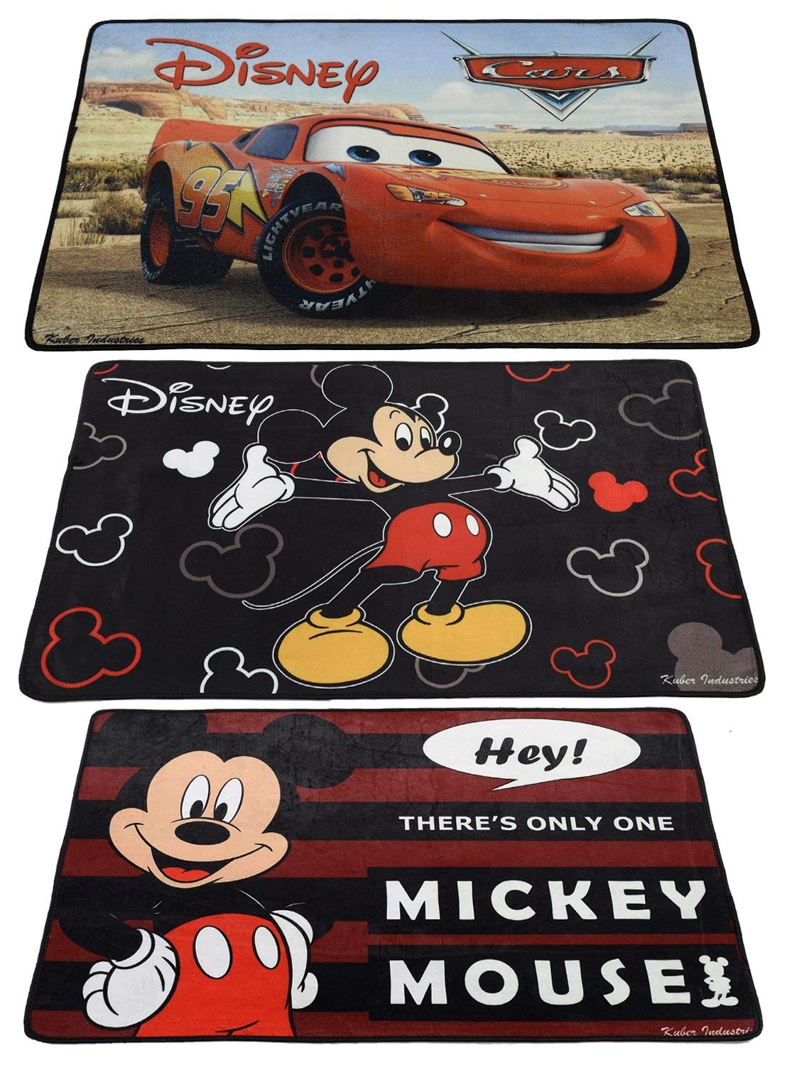 Kuber Industries Disney Mickey Mouse Cars 3 Pieces Anti-Slip Door Mat 23"x15" (Maroon & Black & Brown) - CTKTC46076