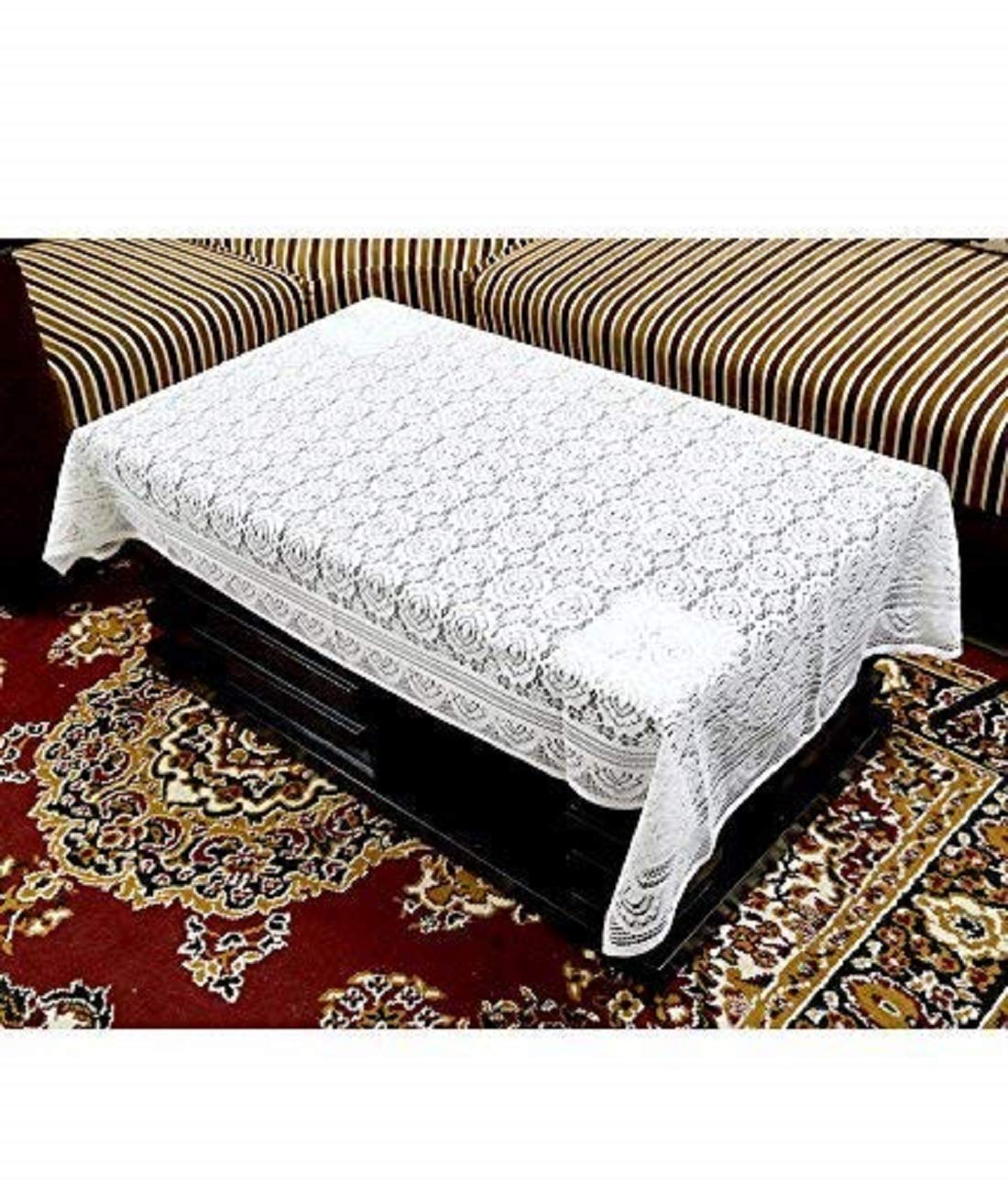 Kuber Industries Center Table Cover|Cotton Center Table Cover for Living Room|Table Cloth for 4 Seater|White