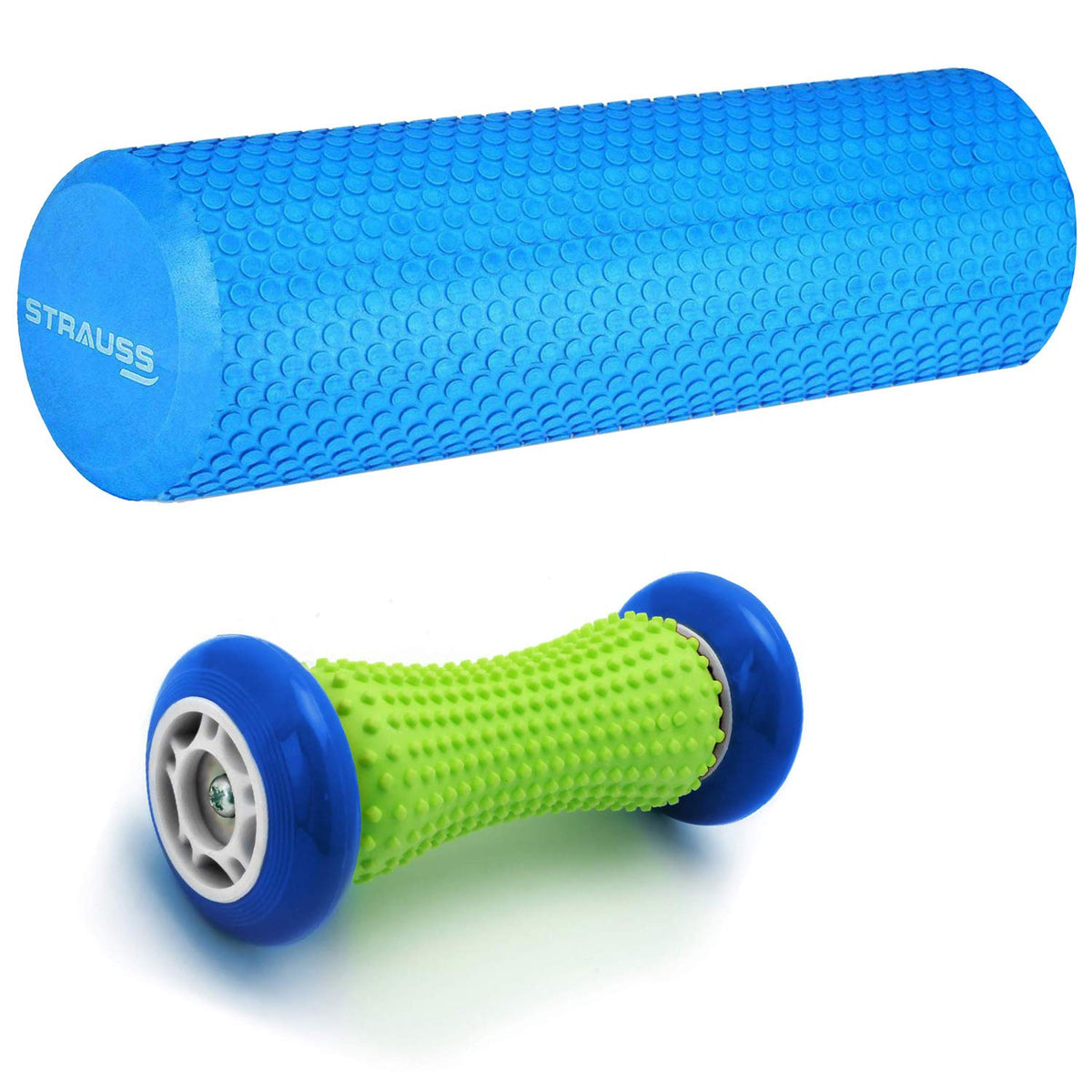 Strauss Yoga Foam Roller, 30cm (Blue) and Foot/Hand Massage Roller