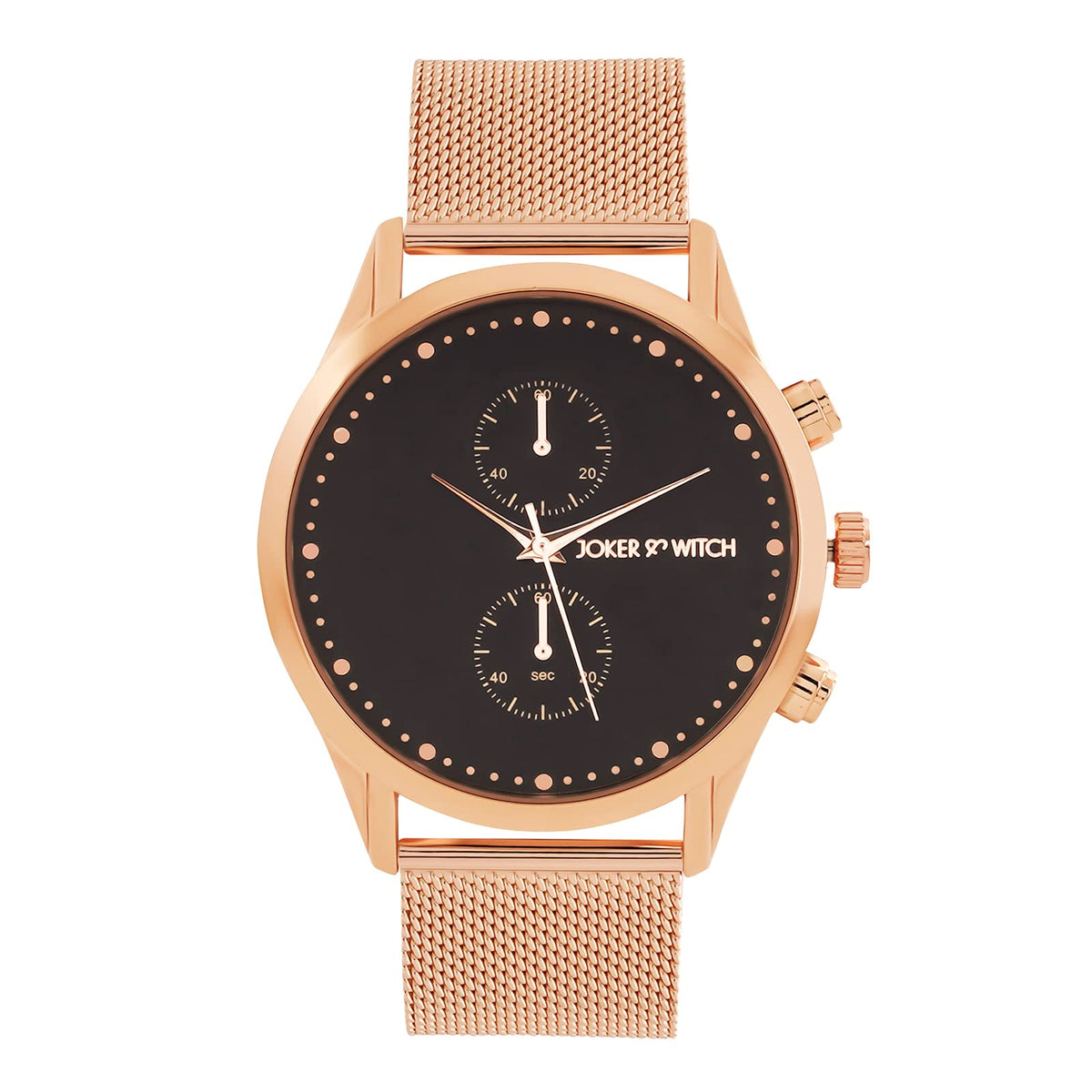 Joker & Witch Quant Black Dial Rosegold Mesh Strap Watch