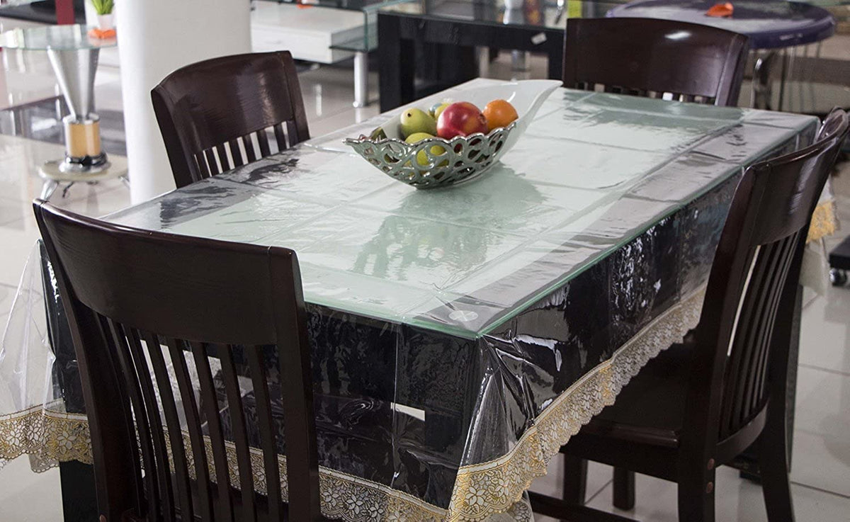 Kuber Industries PVC 6 Seater Transparent Dining Table Cover - Gold (VARC0707)