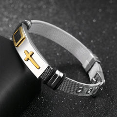 Yellow Chimes Bracelet for Men Western Style Stainless Steel Never Fading Golden Cross Bracelet for Men and Boys