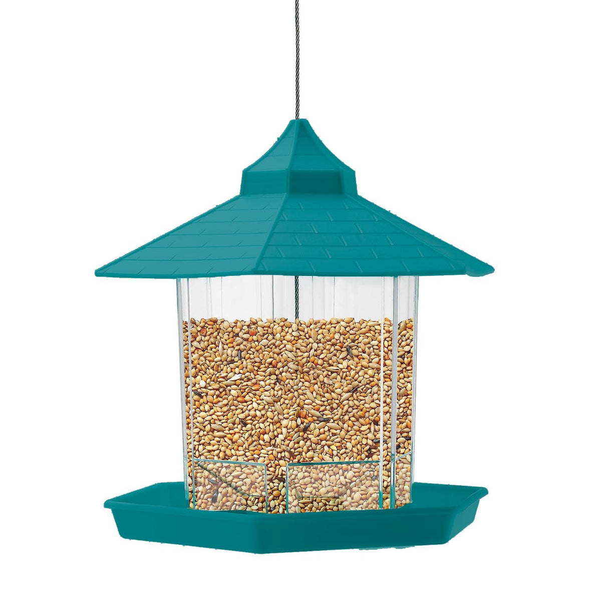 Kuber Industries Bird Feeder for Balcony Grill|PP Grain Holder for Garden, Outdoor|Stylish Hut Shape with Hanging Wire (Green)