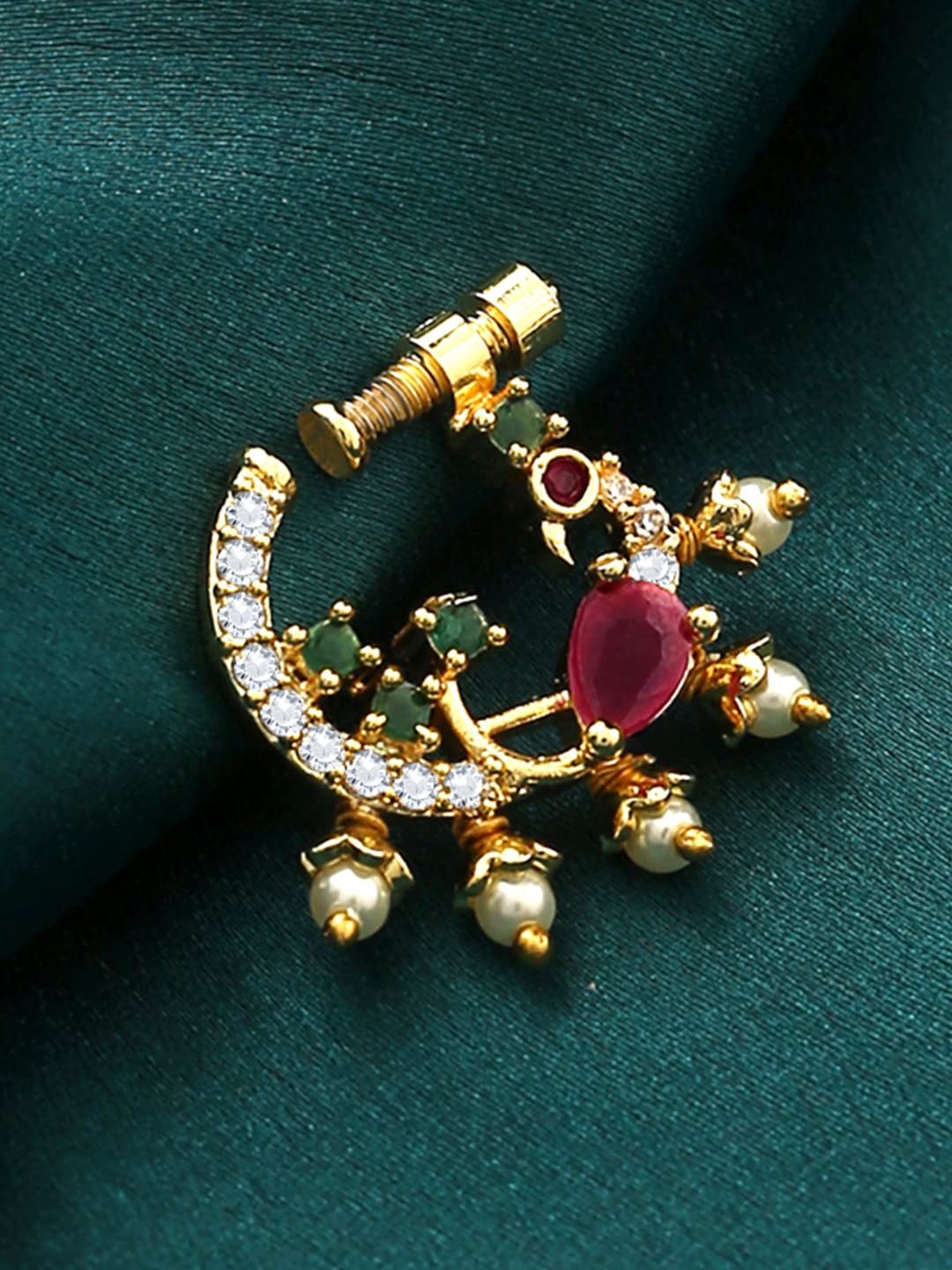 Buy Accessher Brass Gold Plated Enamel Peacock Nose Ring With Chain And  Pearls For Women Online at Best Prices in India - JioMart.