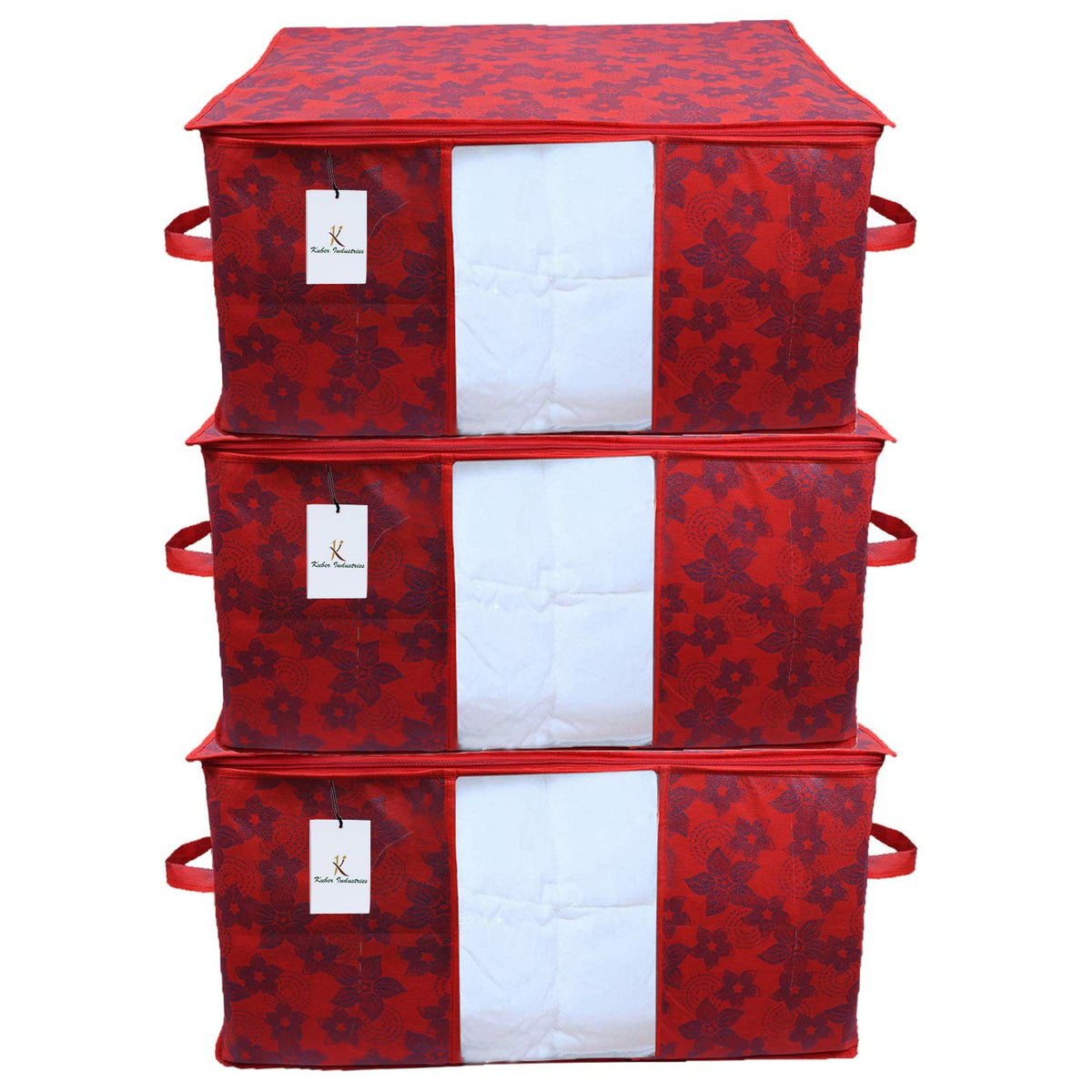 Kuber Industries Underbed Storage Bag, Storage Organiser, Blanket Cover Set of 3 - Maroon, CTKUBM27