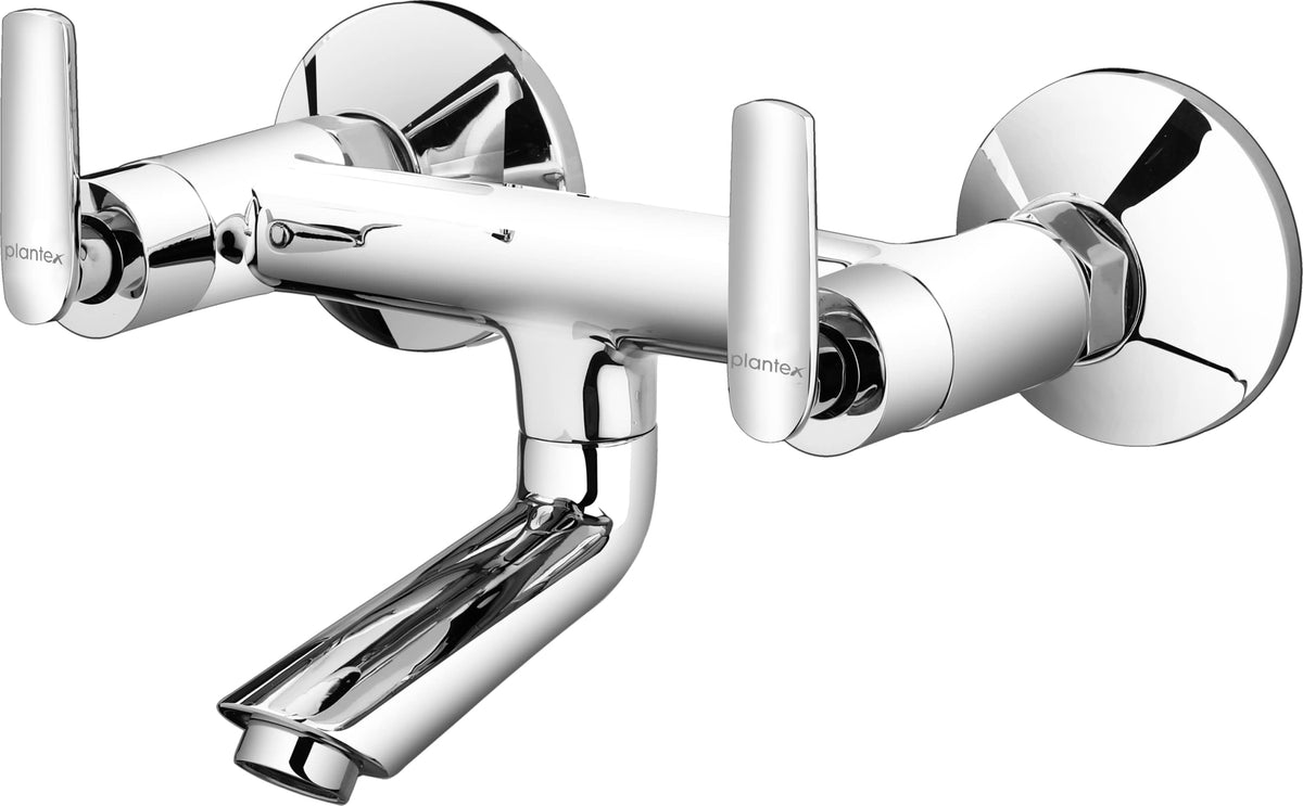 Plantex Pure Brass BAL-516 Wall Mixer with Double Handle Basin/Sink Water Tap for Bathroom with Brass Wall Flange & Teflon Tape- Wall Mount (Mirror-Chrome Finish)