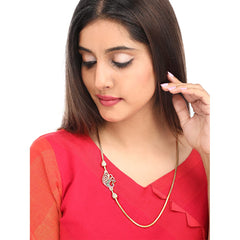 Yellow Chimes Classic AD/American Diamond Studded Gold Plated Necklace Peacock Ball Mugappu Mopu Chain Design Thali chain with side Mugappu for Women and Girls, Gold, Multicolour, Medium