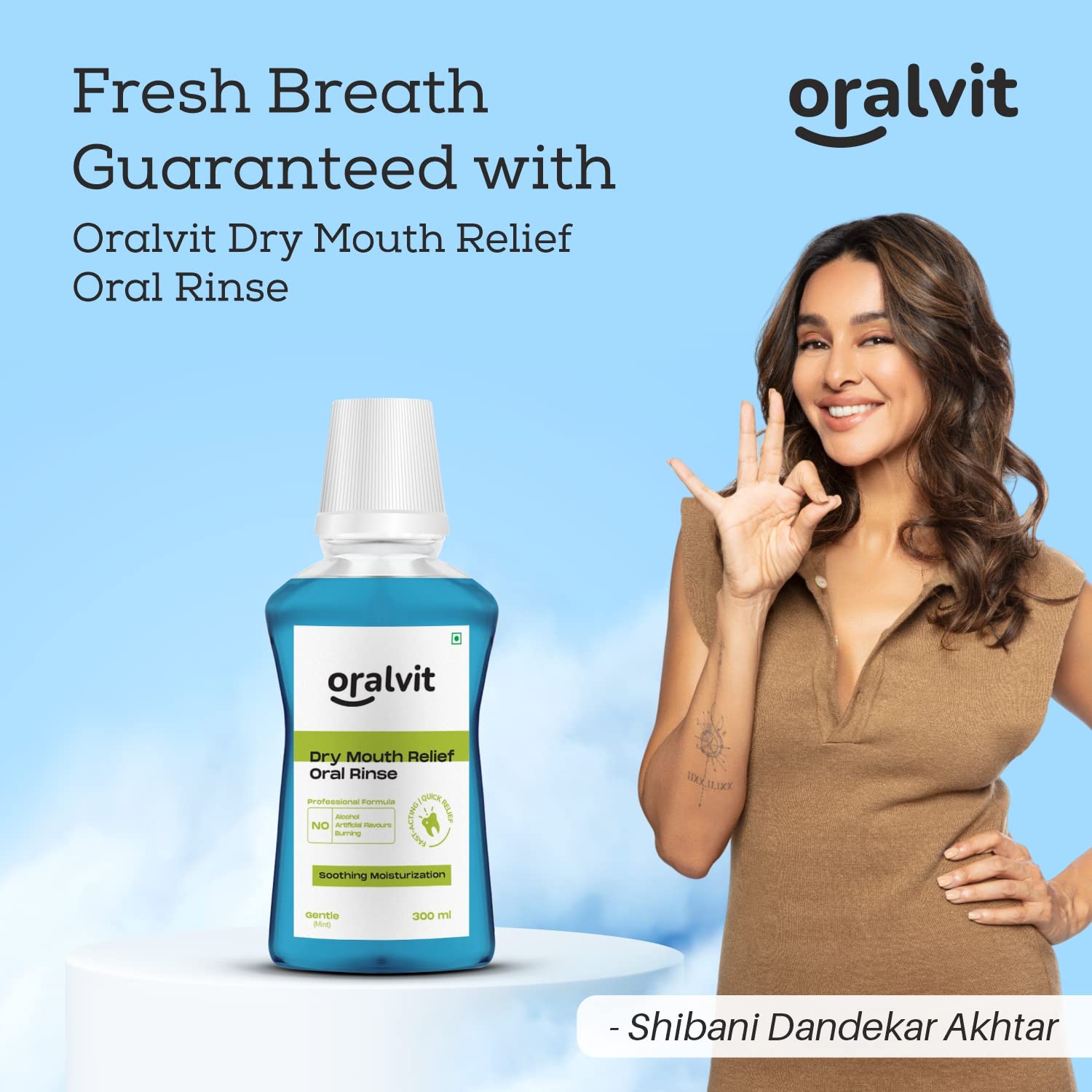 Oralvit Oral Rinse Dry Mouthwash | Prevents Bad Breath | Alcohol-Free, No Burning Sensation, No Artificial Flavour 300ml - Mint Flavour (Pack of 2)