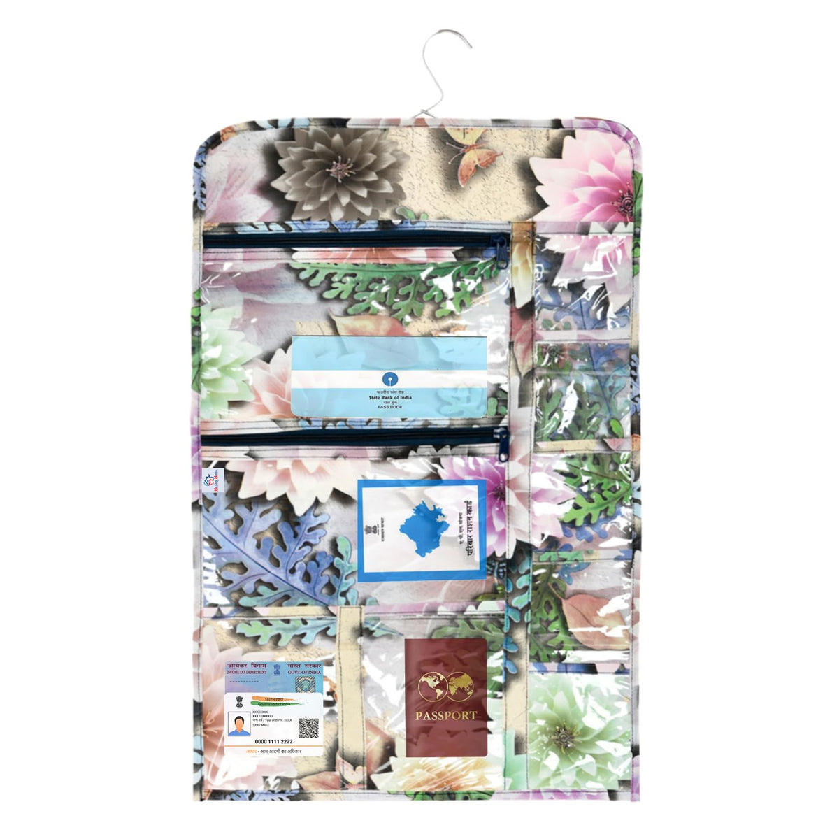 Heart Home Document Holder | PVC Sun Flower Design Document Organizer | Double Sided Document Holder for Home | 7 Small Pocket with 3 Zipper | Brown