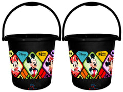 Heart Home Disney Minnie Mickey Print Unbreakable Virgin Plastic Strong Bathroom Bucket,18 LTR-Pack of 2 (Black)