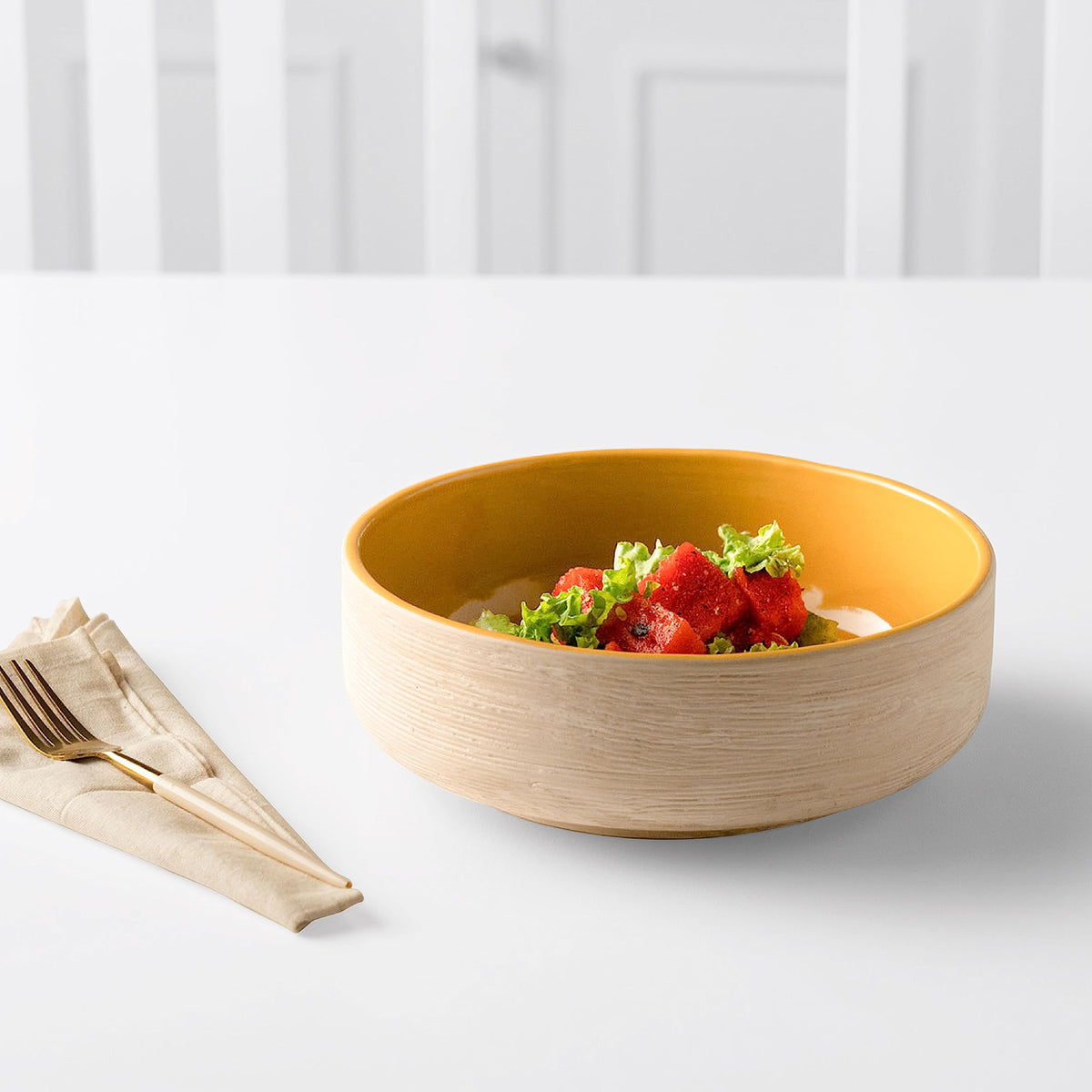 Ellementry Amber Love Ceramic Salad Bowl (1250 ml) | Mixing Bowl & Serving Bowl | Eco-Friendly Microwave Safe Bowl | Ceramic Bowl for Cereal, Salad, Rice, Soup, Pasta & Snacks