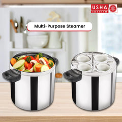 USHA SHRIRAM Stainless Steel Idli Cooker | 6 plates | 24 Button Idlis | 24 Medium Idlis | Induction & Gas Friendly | Idly Maker with Stand | Steel Steamer For Cooking | Steamer For Vegetables Cooking