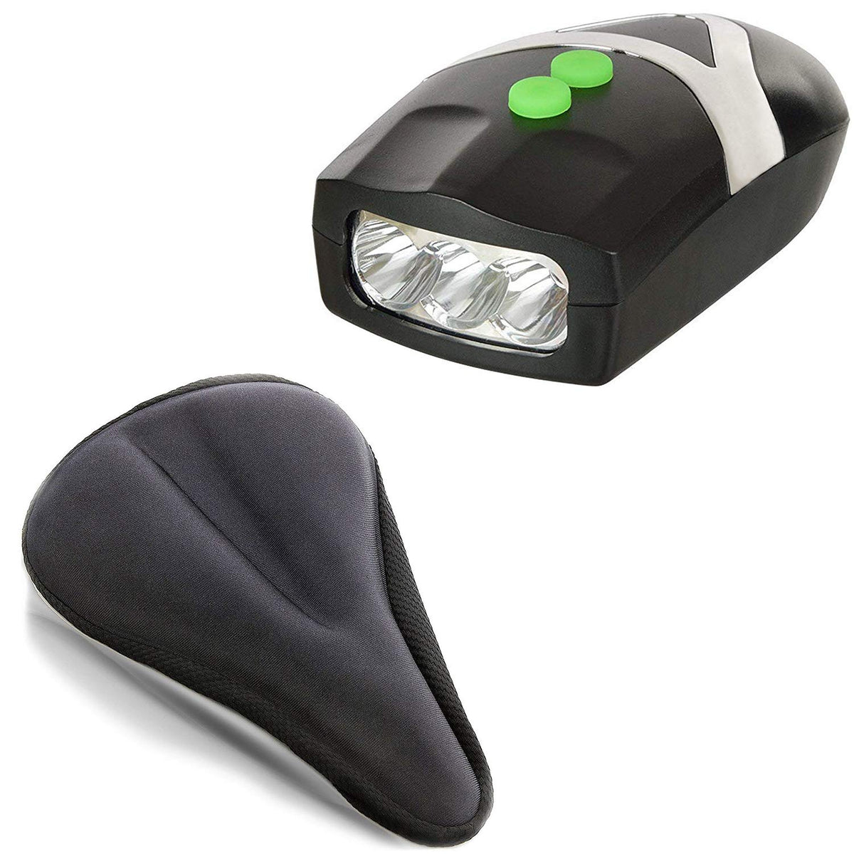 Strauss Gel Seat Cover (Black) and Bicycle LED Headlight with Horn