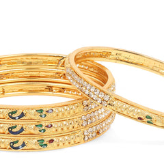 Yellow Chimes Ethnic Gold Plated Peacock Designer Crystal Studded Traditional 4 Pcs Bangles Set for Women and Girls (2.8)