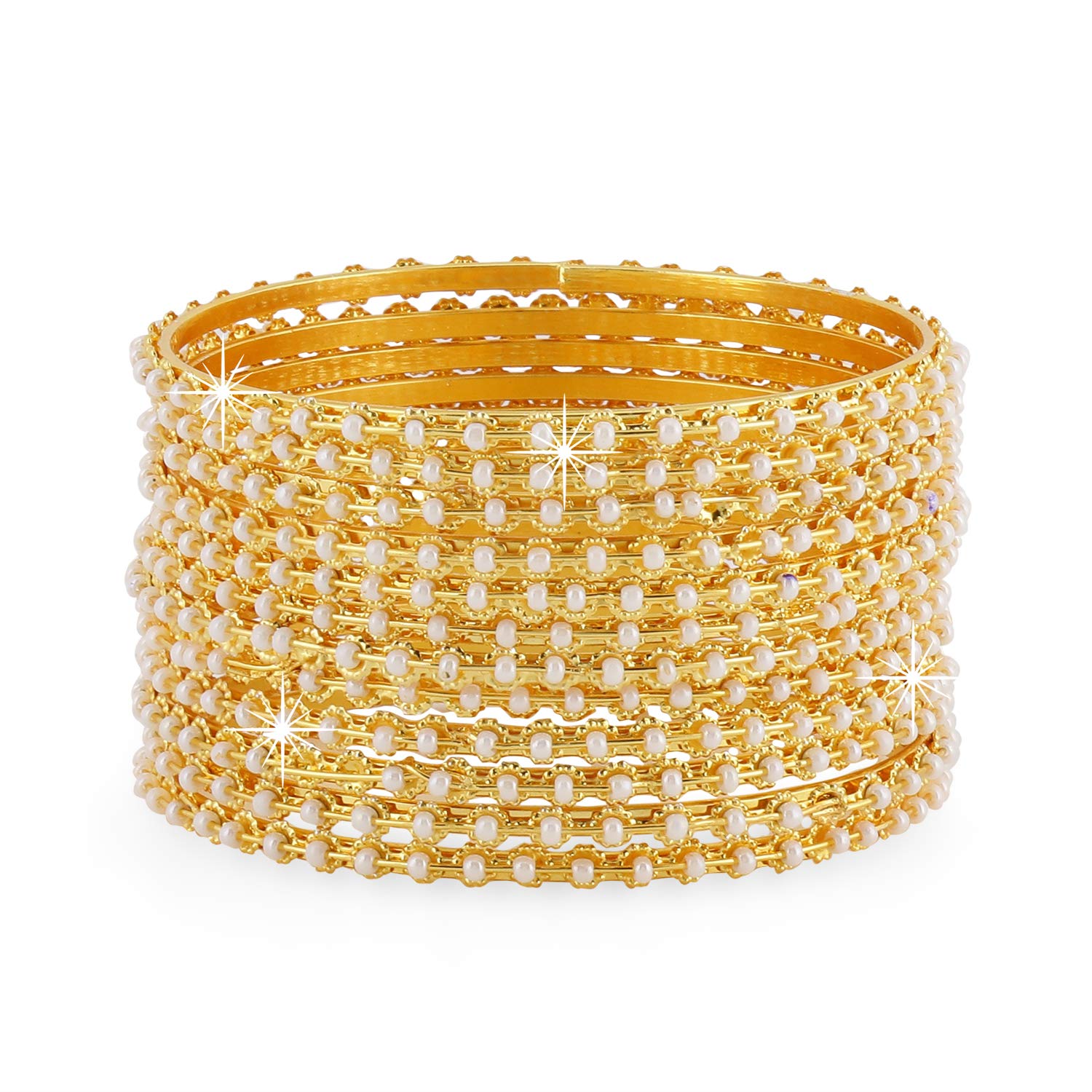 Yellow Chimes Beautiful Classic Look Gold Plated Pearl Traditional Bangles Set for Women and Girl's (2.4)
