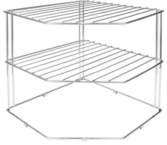 Plantex Stainless Steel Multipurpose 2-Tier Kitchen Corner Rack/Storage Shelf/Dish Rack/Storage Rack for Kitchen (Chrome Finish)