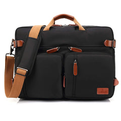 The Clownfish Convertible Laptop Briefcase Backpack with Genuine Leather Logo, Pullers and Handle (15.6 Inch, Black)