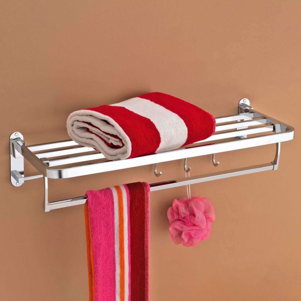 Plantex Classic Stainless Steel Folding Towel Rack for Bathroom | Towel Stand | Towel Hanger | Bathroom Accessories (24 Inch-Chrome)