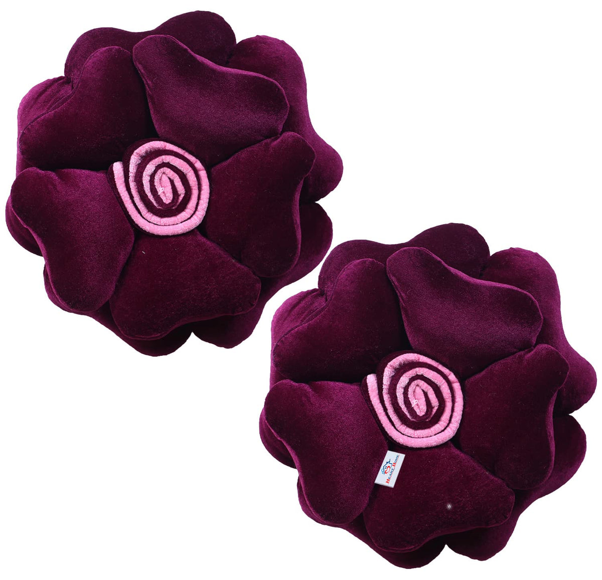 Heart Home Rose Flower Shaped Pair Cushion|Soft & Decorative Cushions for Living Room Bed,Sofa,Seating Area,13 Inch,Pack of 2 (Purple)