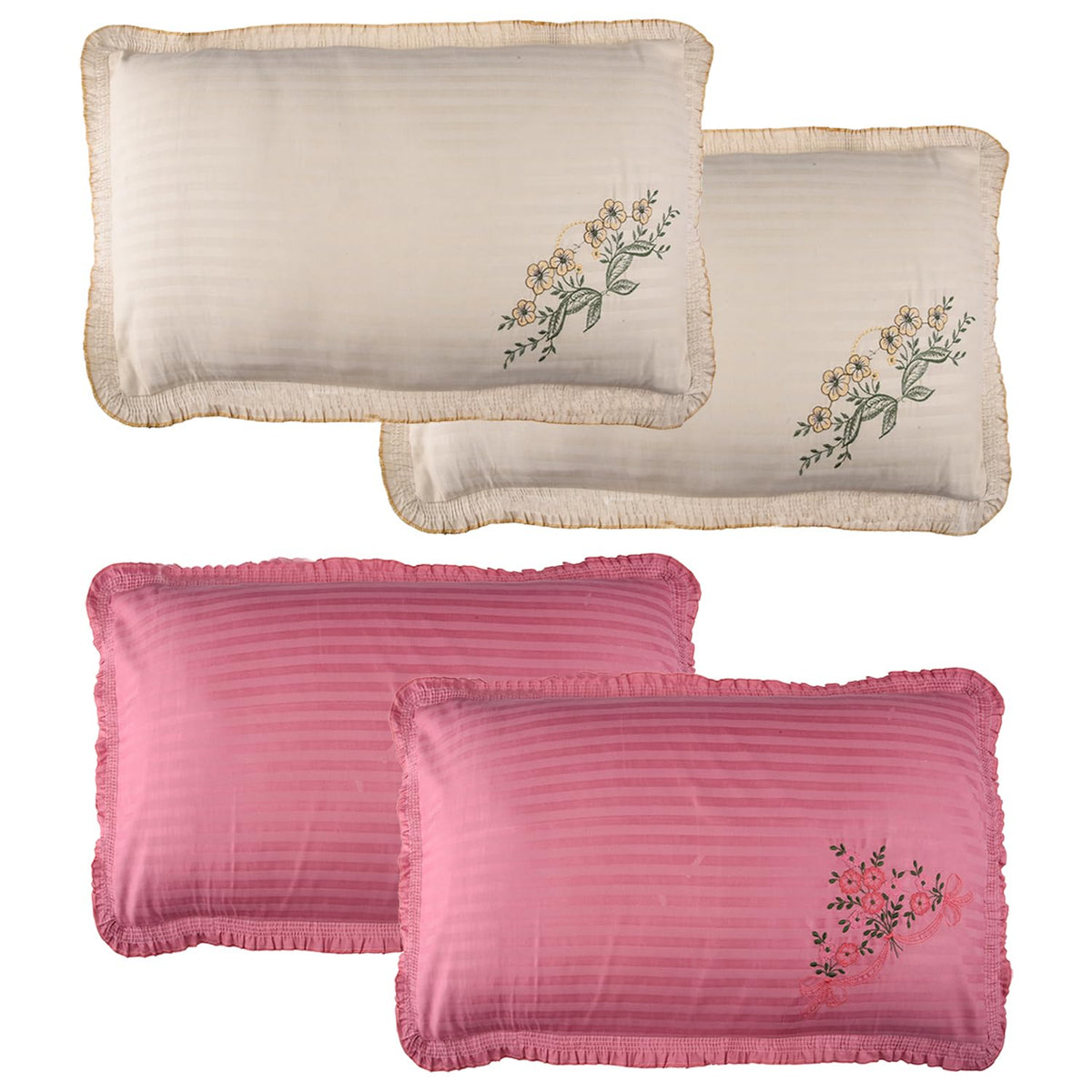 Kuber Industries Pillow Cover | Cotton Pillow Cover Set | Cushion Pillow Cover Set | Premium Pillow Cover Set for Bedroom | Lining Frill Pillow Cover Set | 4 Piece Set | Multi