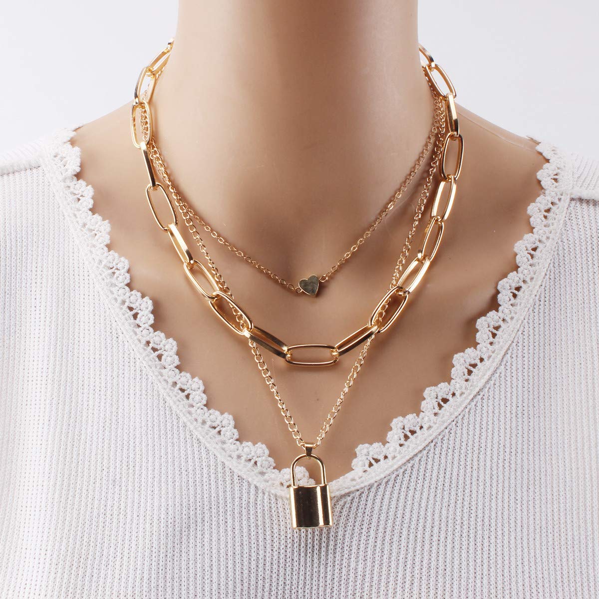 Yellow Chimes Trendy Fashion Multilayered Key Heart Locket Gold Plated Alloy Chain Choker Necklace for Women and Girls