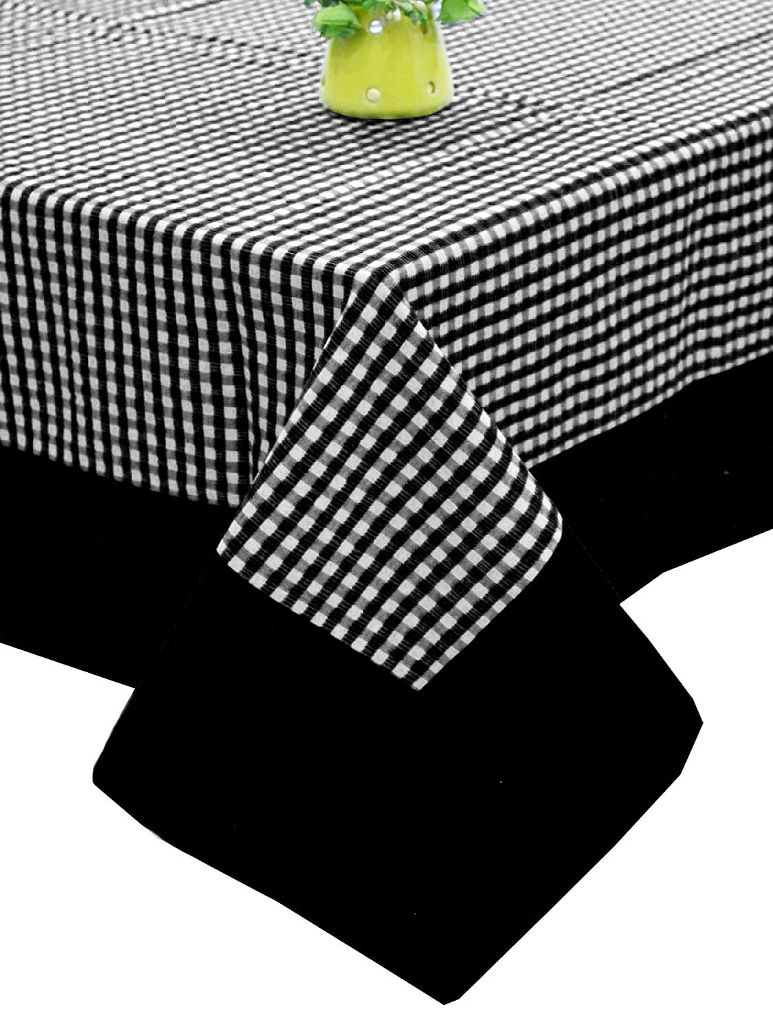 Kuber Industries Checkered Design Cotton 4 Seater Center Table Cover|Size 150 x 100 x 1 CM (Black) - CTKTC40114 Pack of 1