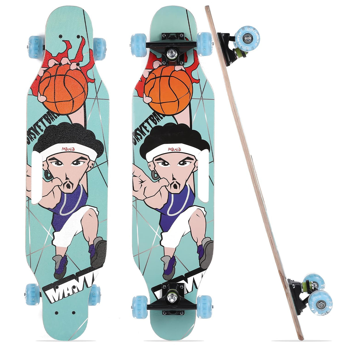 STRAUSS Plastic Spunkz Skateboard Penny Skateboard|Casterboard|Hoverboard Anti-Skid Board with High Precision Bearings Wheels with Light Ideal for 8 Years and Above(31 X 8 Inches),(Basketball Mania)