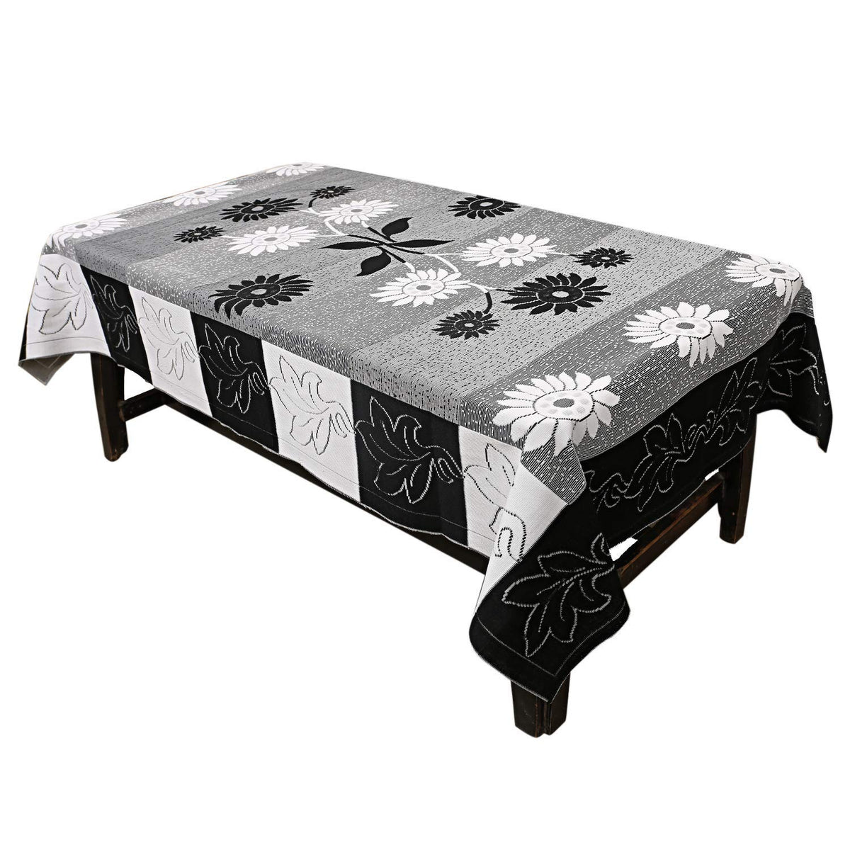 Kuber Industries Cotton 4 Seater Center Round Table Cover (Black)-Ctktc3495,Flower Design Pack of 1