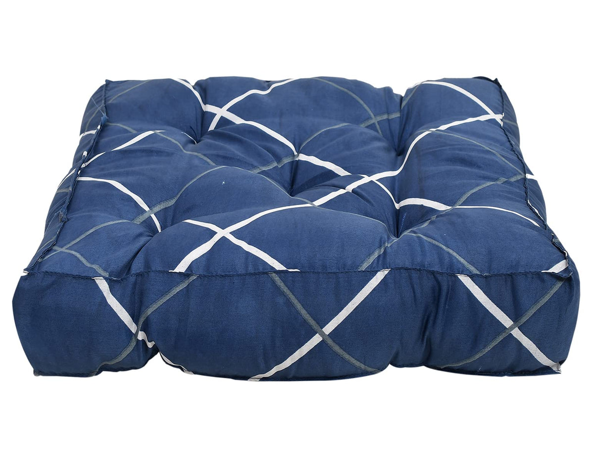 Kuber Industries Geomatric Printed Microfiber Durable, Comfortable & Soft Square Chair Pad/Cushion/Seat Pad, 18 * 18 Inch (Blue)