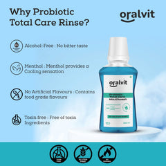 Oralvit Probiotic Total Care Mouthwash with Mild Mint | No Alcohol, No Burning Sensation, No Artificial Flavour | For Men & Women – 300ml (Pack of 2)