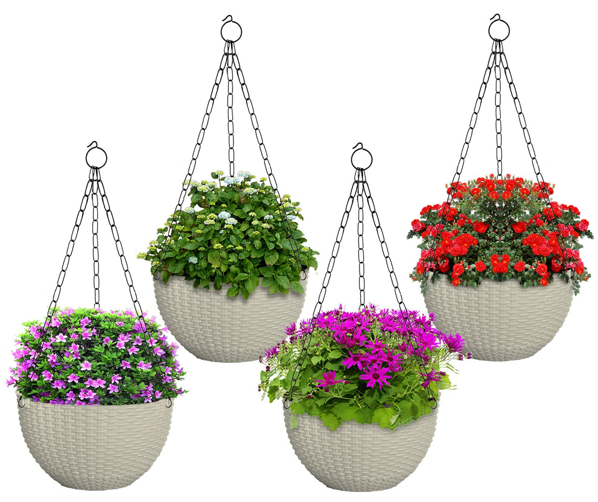 Kuber Industries Plastic Hanging Flower Pot for Balcony & Railing Set of 4 (White)-20x20x59 cm