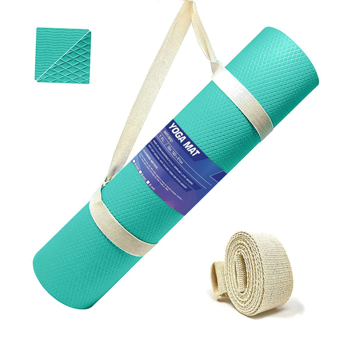 Strauss Anti Skid EVA Yoga Mat with Carry Strap, 8mm, (Sea Green)