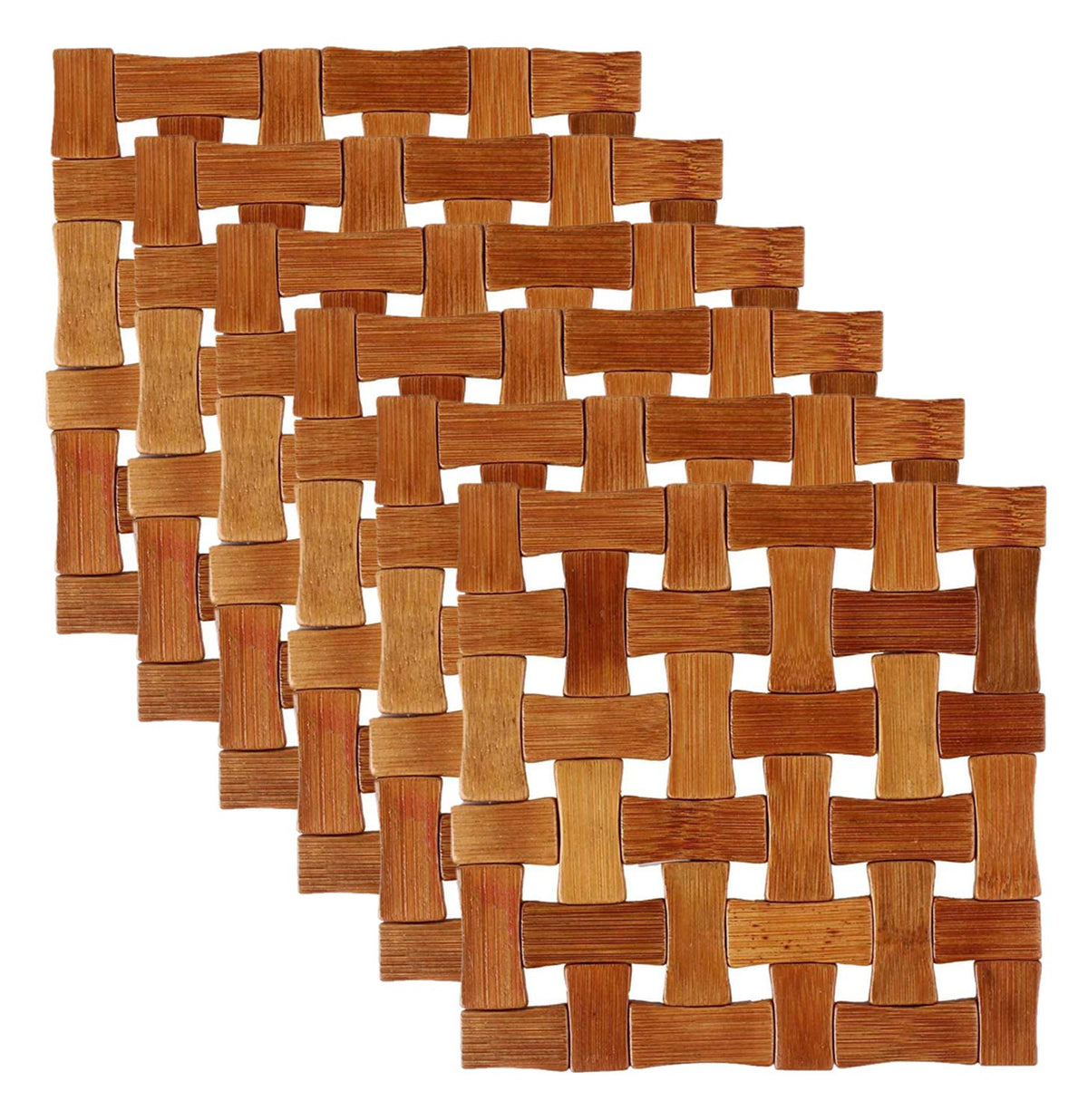 Kuber Industries Bamboo Wooden Coaster, Pan Pot Holder Heat Insulation Pad, Square 16 x 16 cm (Set of 6, Brown)-KUBMART2858