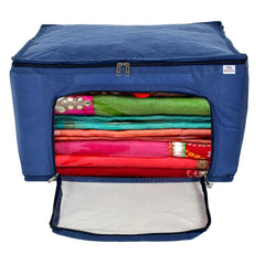 Heart Home Clothing Storage Bags, Under Bed Foldable Organizer, Store Blankets, Clothes With Zipper Tranasparent Window, 66 Litre (Navy Blue)-HS_38_HEARTH21293
