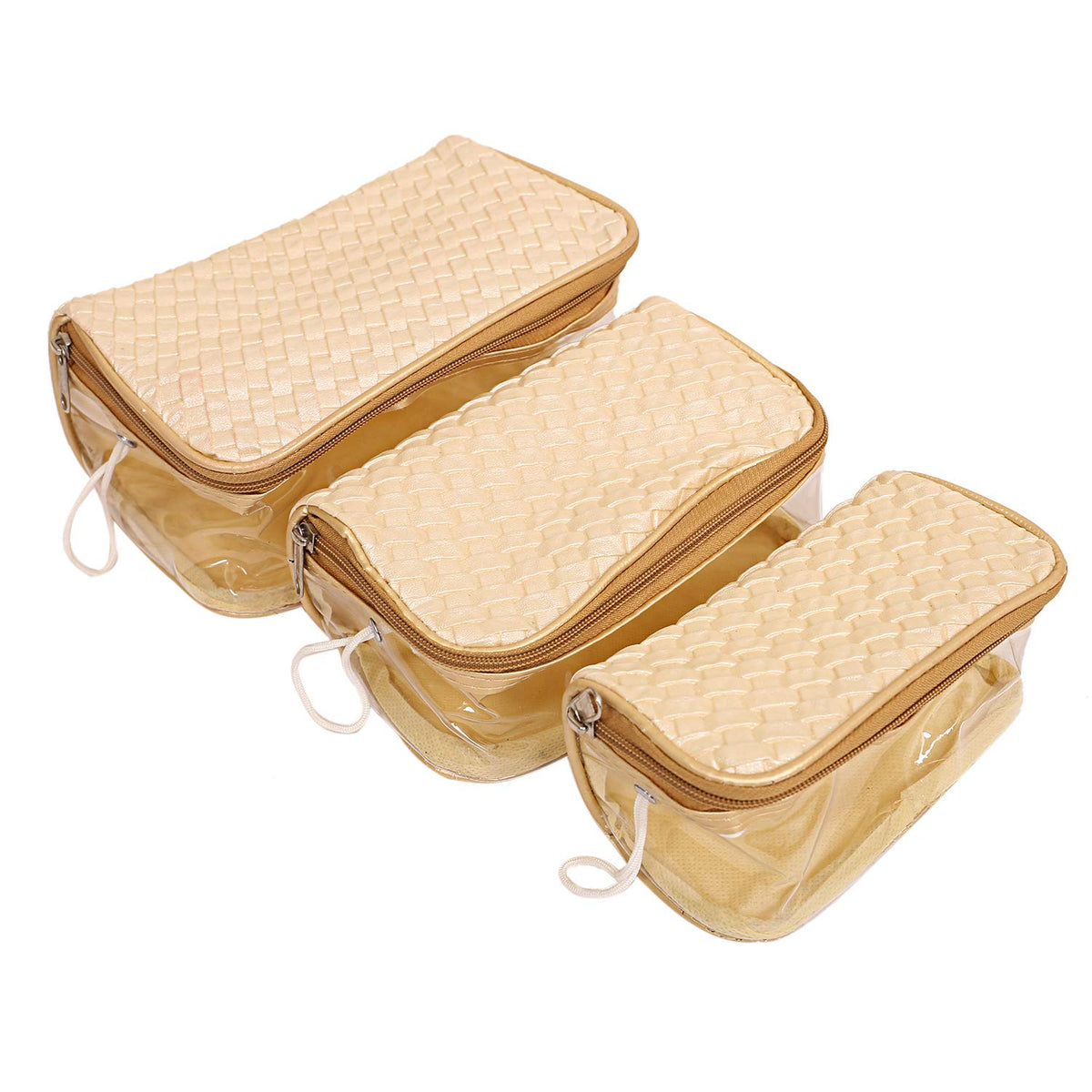 Kuber Industries 3 Piece Leather Travelling Kit, Cream