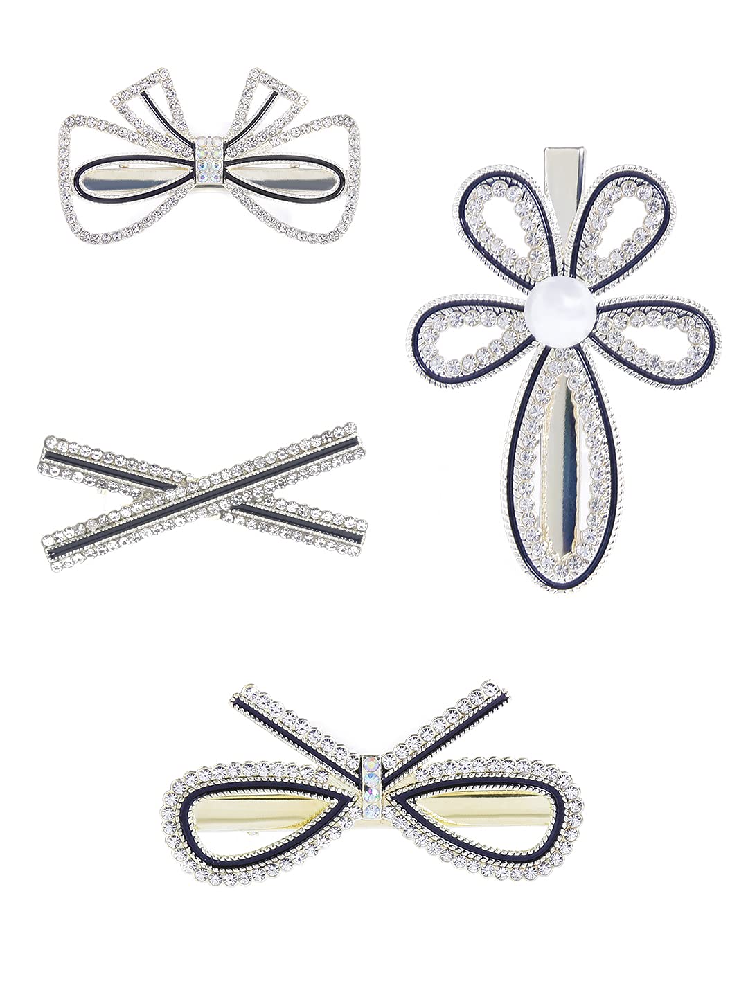 YELLOW CHIMES Women's Crystal Studded Bobby Pins Accessories - 4 Pieces