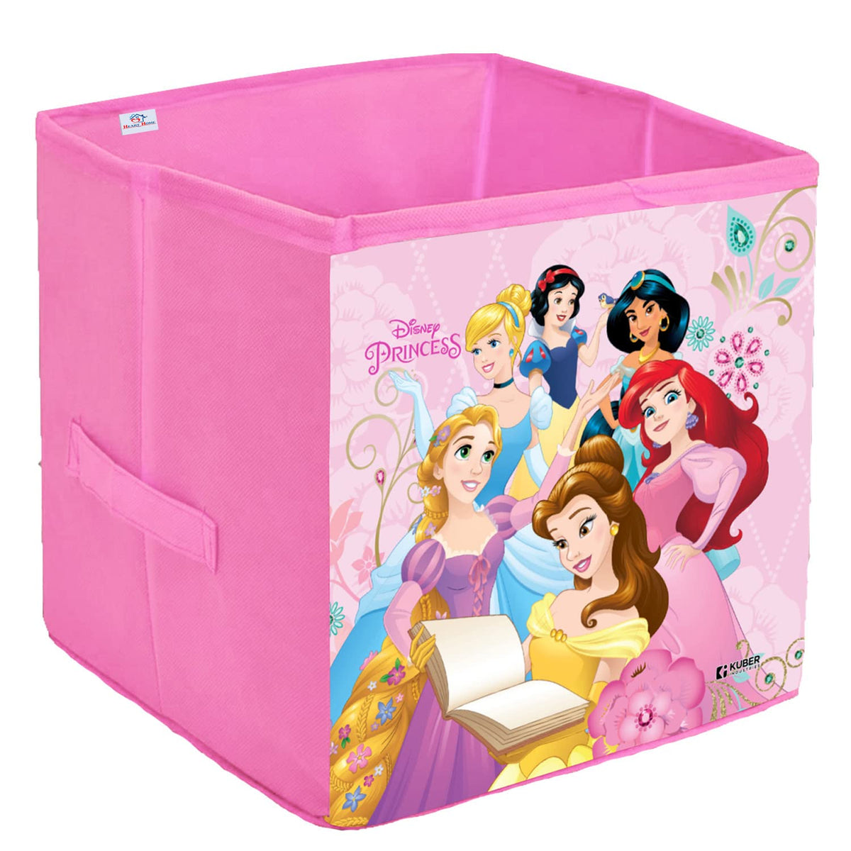 Heart Home Disney Princess Print Storage Box|Foldable Clothes Organizer|Collapsible Storage Basket With Handle For Toys,Books,30 Ltr.(Pink)